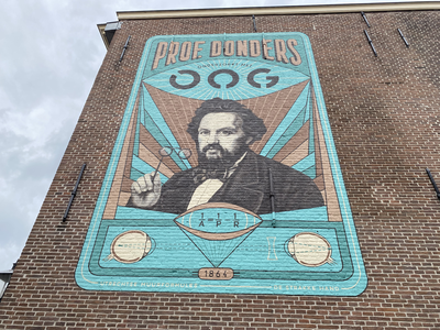 904479 Afbeelding van de muurschildering Prof. Donders onderzoekt het oog van het schilderscollectief De Strakke Hand ...